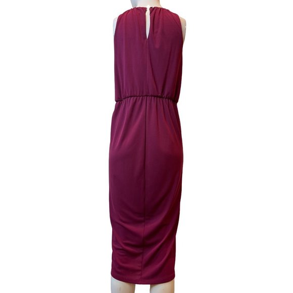 Adrianna Papell Womens Long Drape Dress Pleated Front Back Keyhole Maroon SZ 4P - Picture 3 of 8